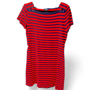 NWT Chaps red & blue striped pullover dress with lacing  detail size large